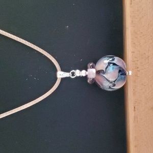 Sapphireskies Designs Sterling Lampwork Bead Pendant on adjustable cord necklace